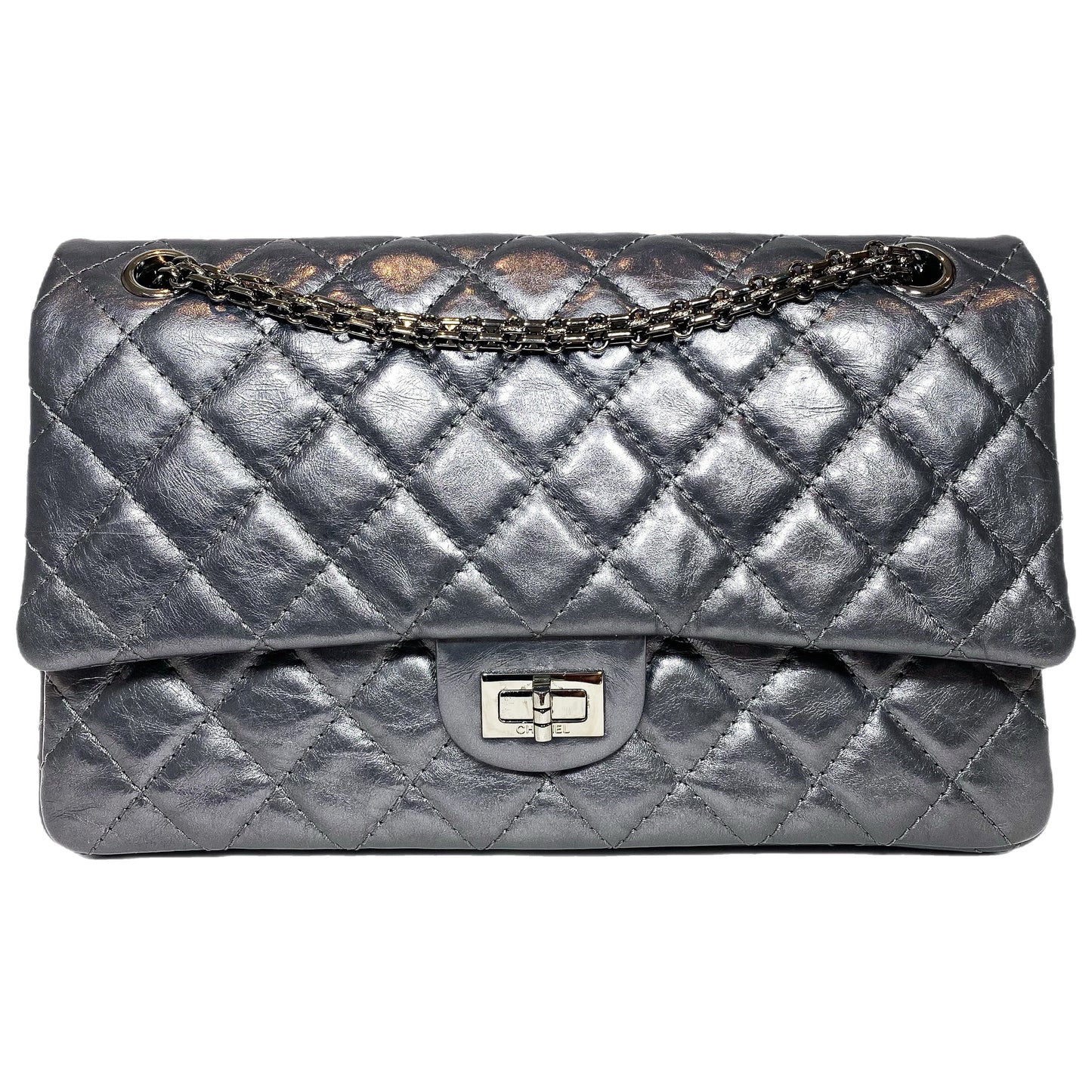 Chanel Flap Leather Gray Shoulder Bag