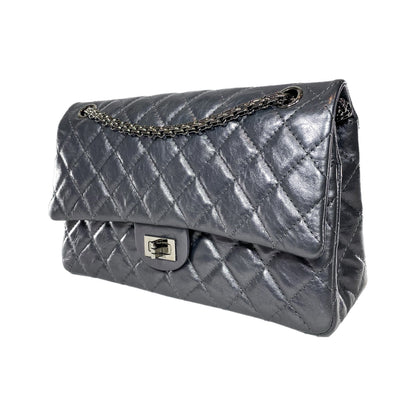 Chanel Flap Leather Gray Shoulder Bag