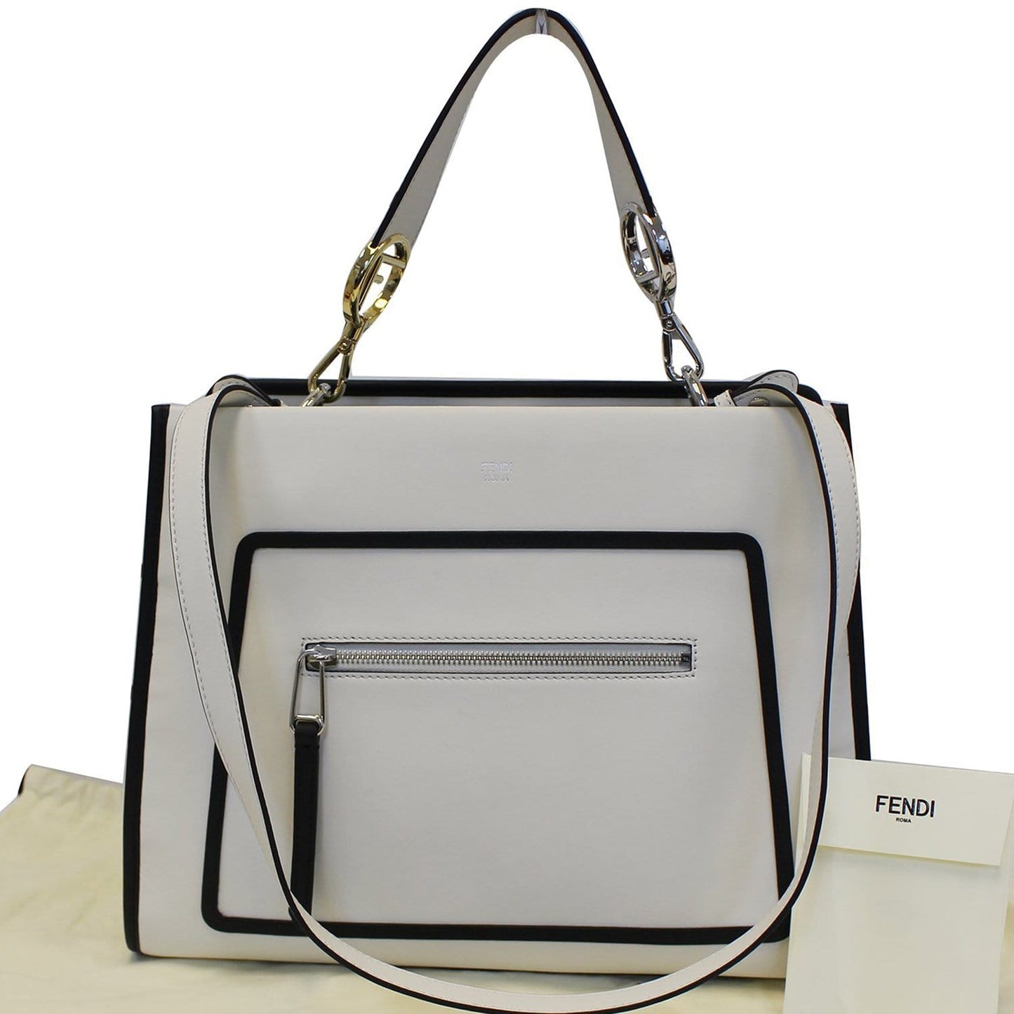 FENDI White Leather Runway Tote Bag