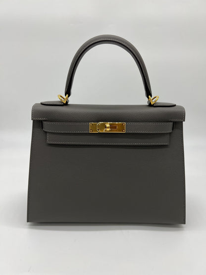 Hermes Kelly 28 Sellier Gris Meyer Epsom Leather