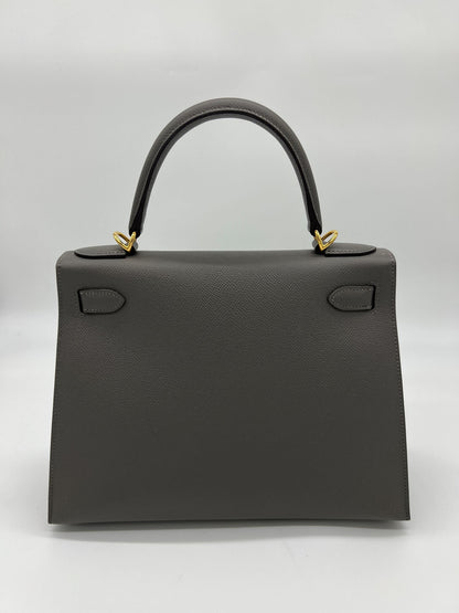 Hermes Kelly 28 Sellier Gris Meyer Epsom Leather