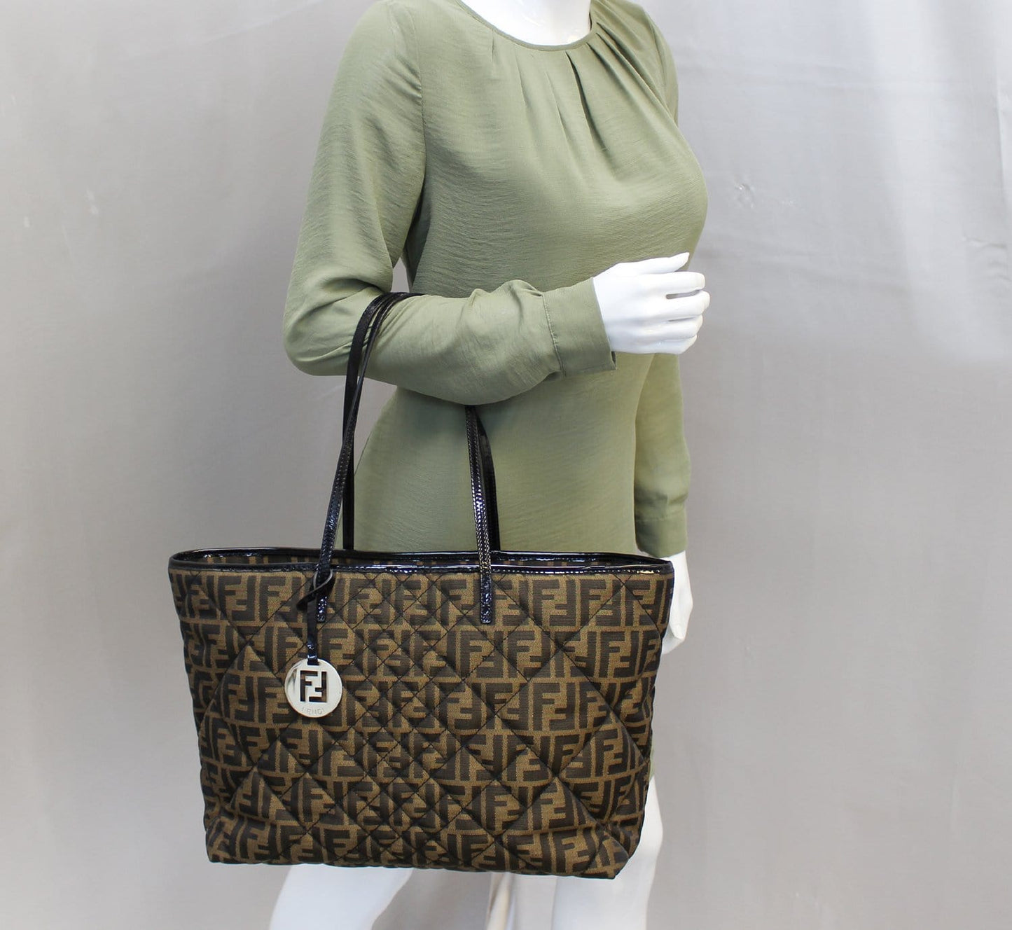 FENDI Tobacco Zucca Quilted Roll Tote Bag Black