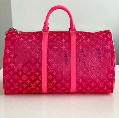 Louis Vuitton Keepall 50 Bandouliere Mesh Monogram Pink