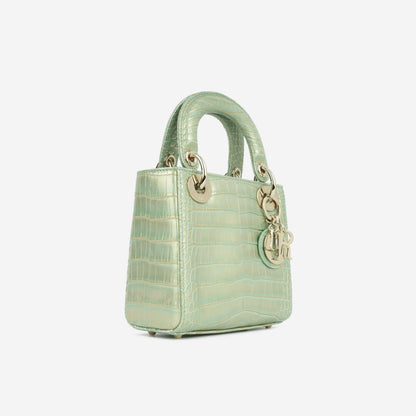 Christian Dior Mini Lady Dior - Green/Gold Crocodile