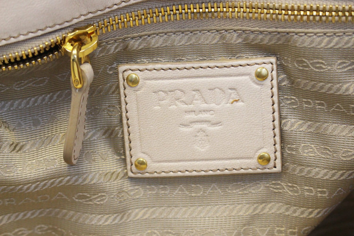 PRADA Nappa Frills Shopping Beige Leather Tote Bag