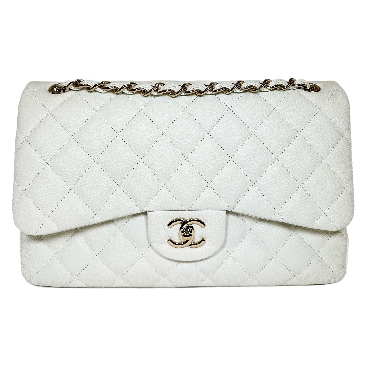 Chanel Flap Caviar Leather White Shoulder Bag