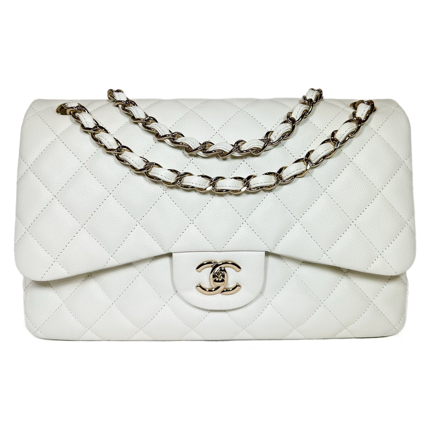 Chanel Flap Caviar Leather White Shoulder Bag
