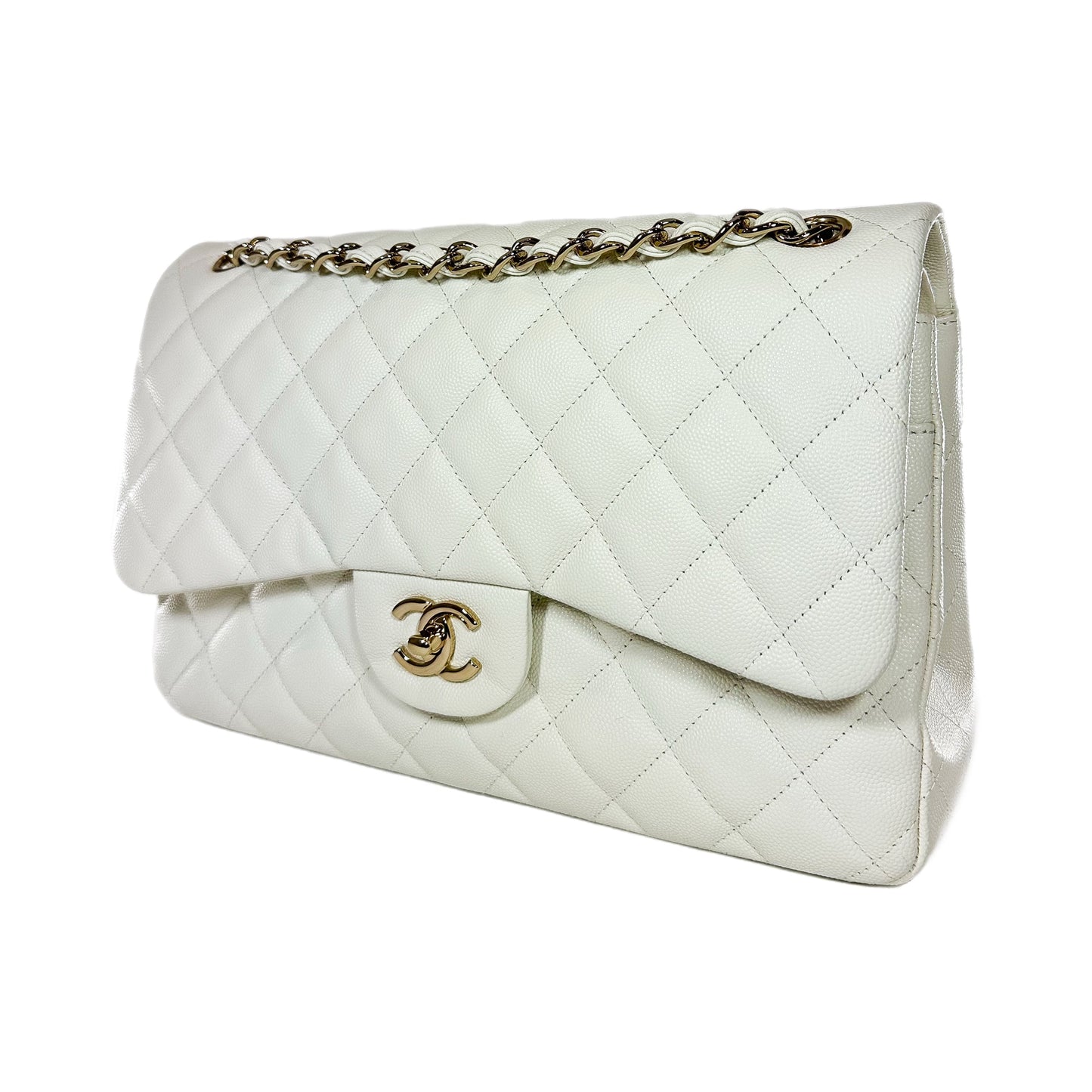 Chanel Flap Caviar Leather White Shoulder Bag