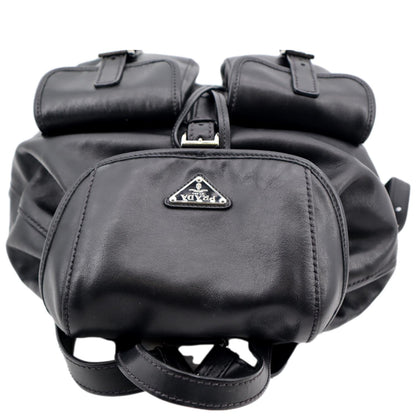PRADA Milano Double Pocket Leather Backpack Bag Black