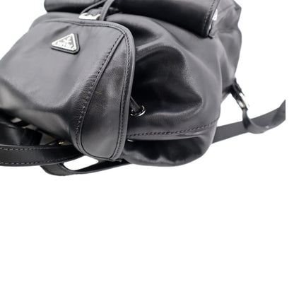 PRADA Milano Double Pocket Leather Backpack Bag Black