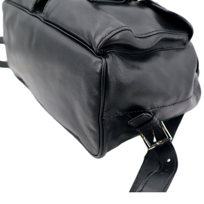 PRADA Milano Double Pocket Leather Backpack Bag Black