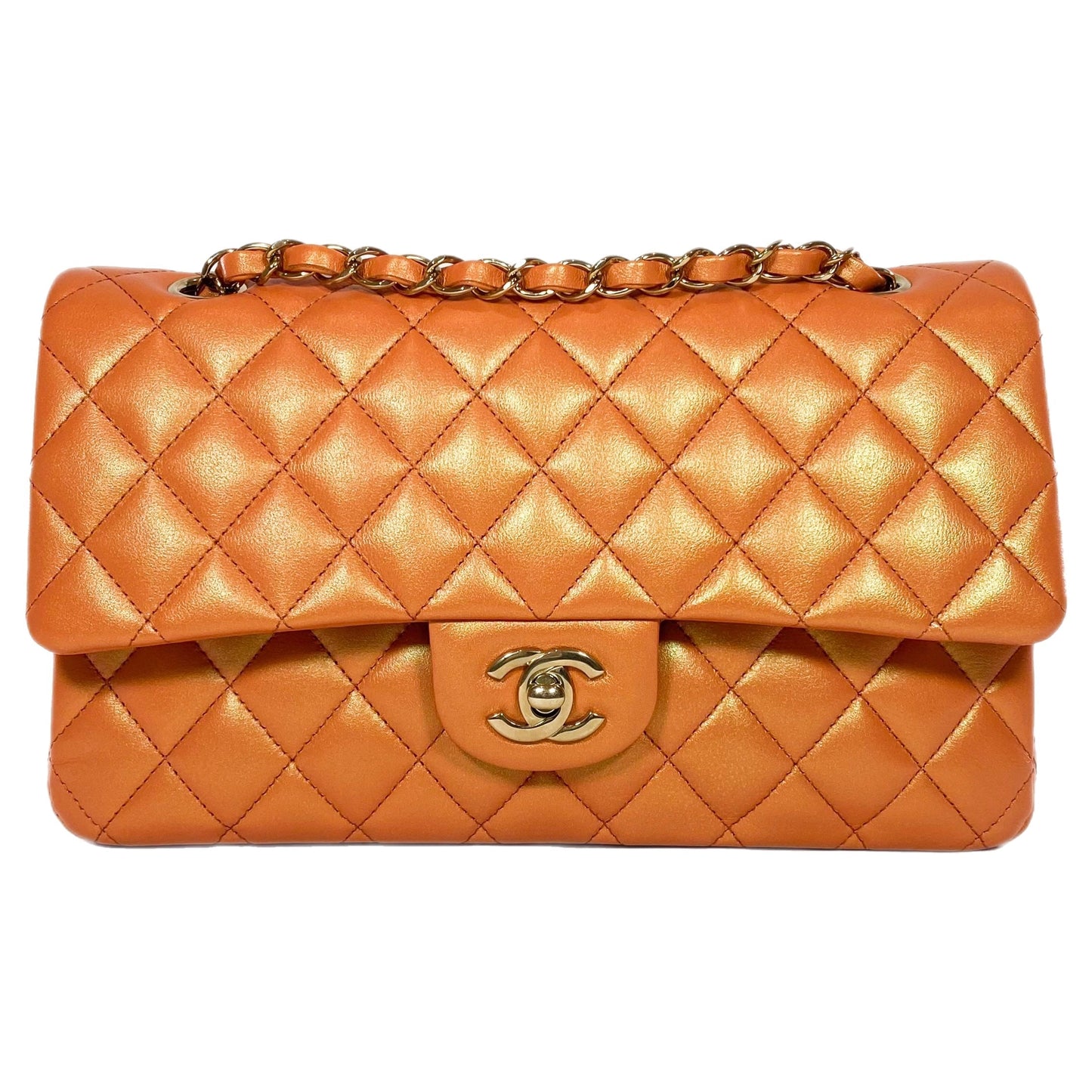 Chanel Orange Iridescent Medium Double Flap Bag