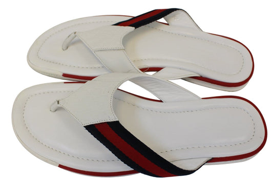GUCCI Men's 9.1/2G white Guccissima Beach Web Thong FLIP-FLOP sandals
