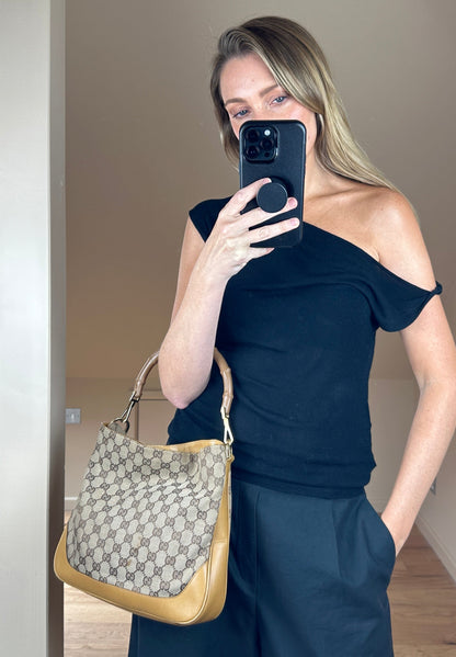 Vintage Gucci Bag with Bamboo Handle - Beige GG Canvas