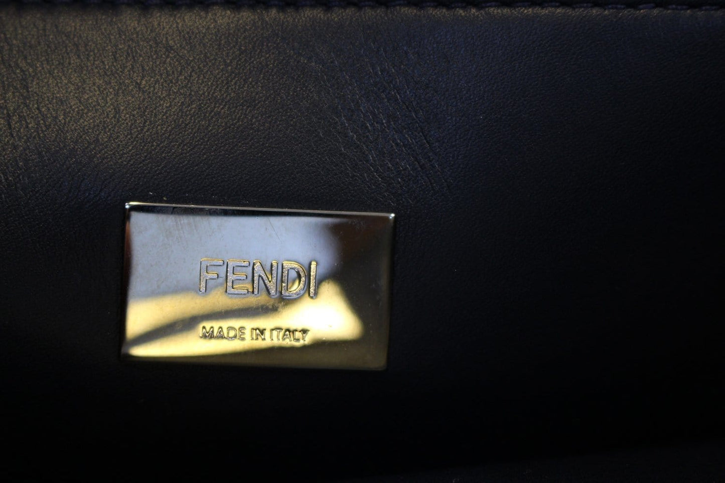 FENDI Peekaboo Essential Slate and Dark Blue Leather Shoulder Handbag