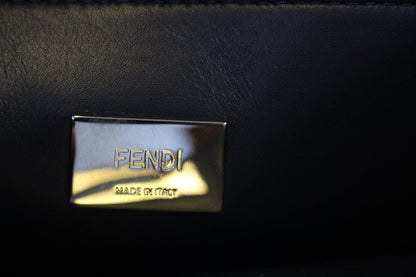 FENDI Peekaboo Essential Slate and Dark Blue Leather Shoulder Handbag