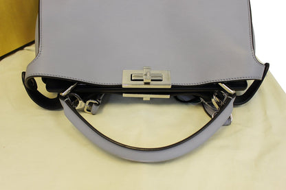 FENDI Peekaboo Essential Slate and Dark Blue Leather Shoulder Handbag