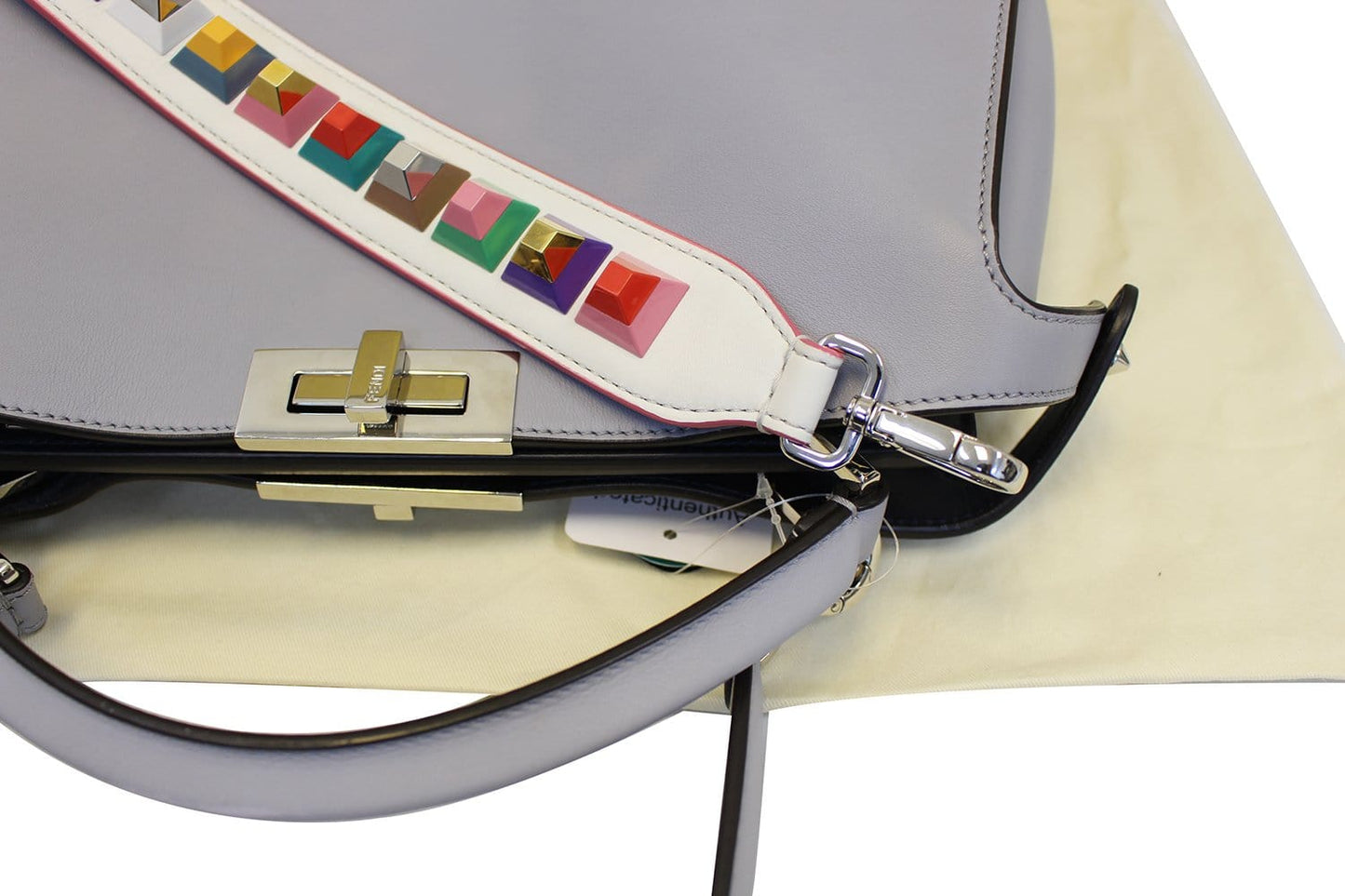 FENDI Peekaboo Essential Slate and Dark Blue Leather Shoulder Handbag