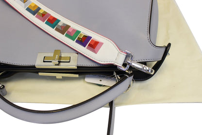 FENDI Peekaboo Essential Slate and Dark Blue Leather Shoulder Handbag