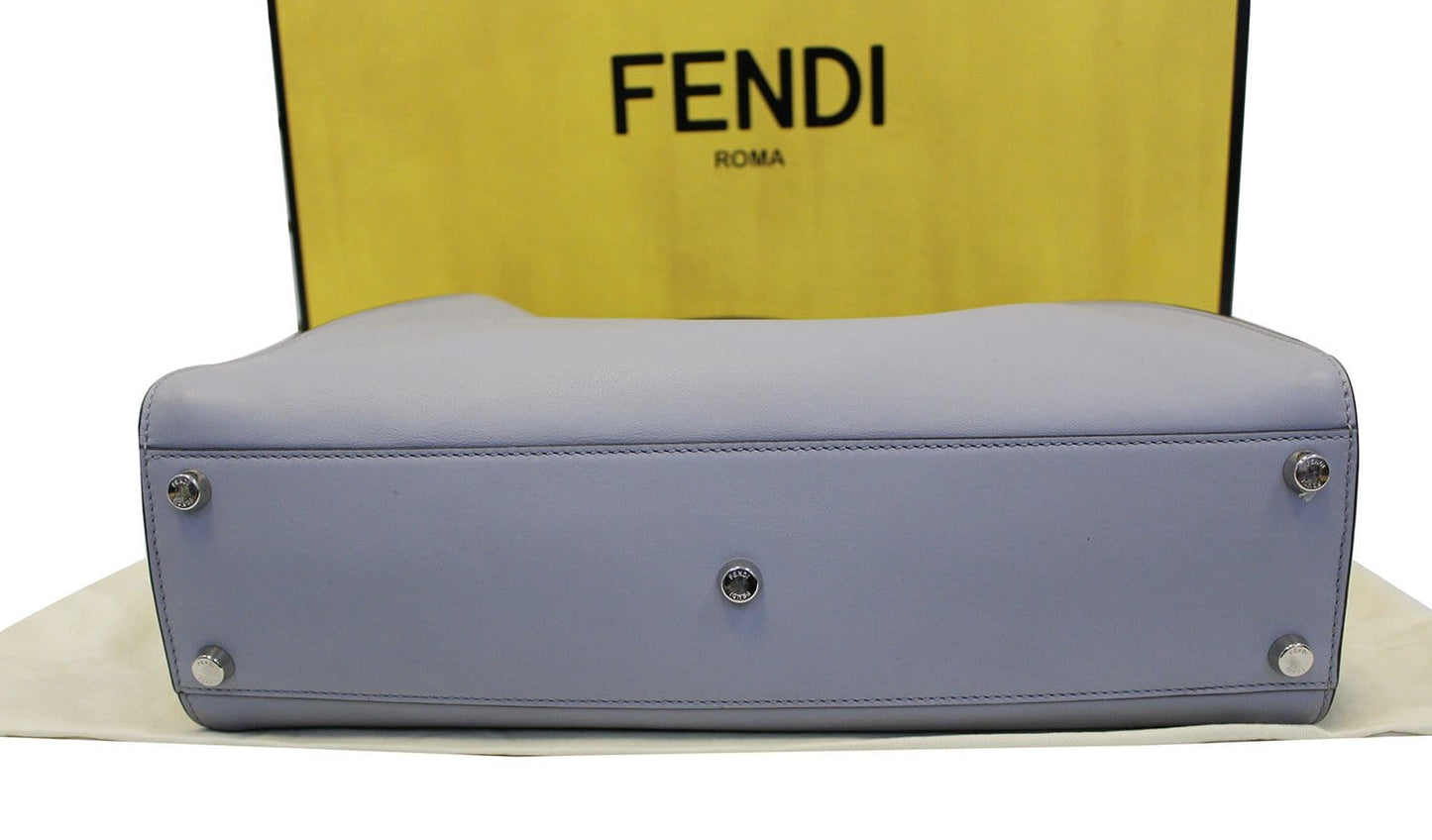 FENDI Peekaboo Essential Slate and Dark Blue Leather Shoulder Handbag