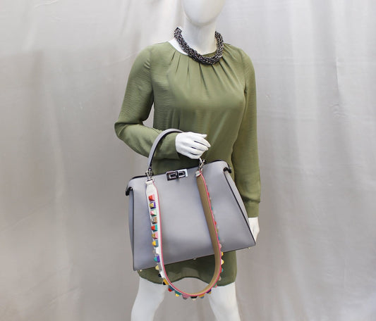 FENDI Peekaboo Essential Slate and Dark Blue Leather Shoulder Handbag