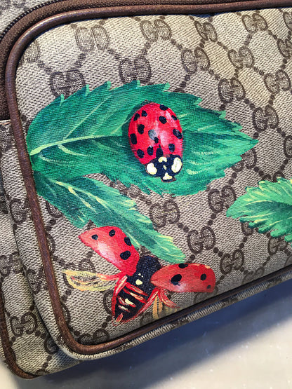 Gucci Vintage Monogram Hand Painted Ladybug Reporter Messenger Shoulder Bag