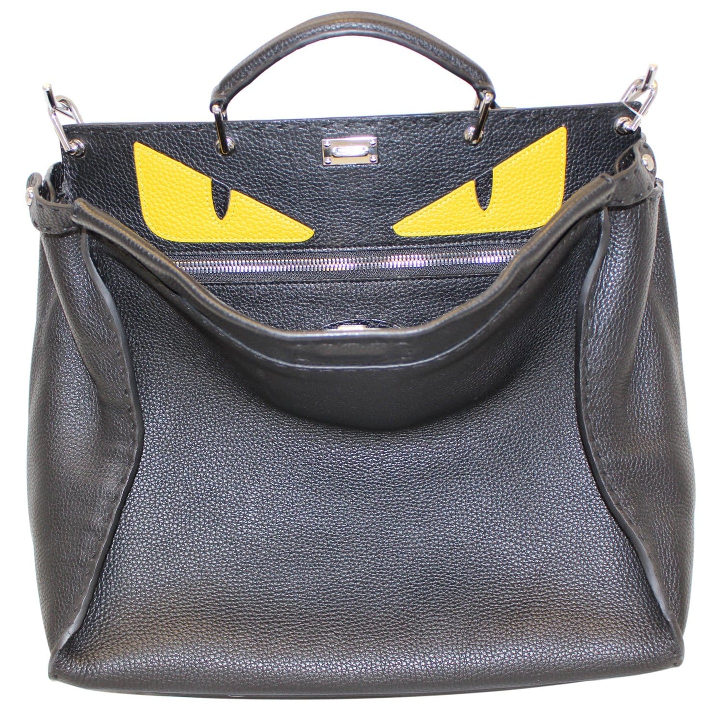 Fendi Black Leather Selleria Peekaboo Monster Shoulder Handbag