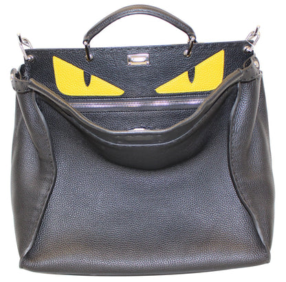 Fendi Black Leather Selleria Peekaboo Monster Shoulder Handbag