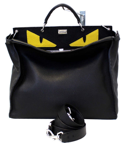 Fendi Black Leather Selleria Peekaboo Monster Shoulder Handbag