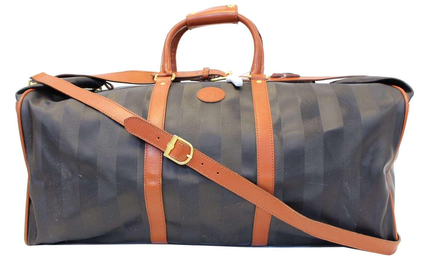 FENDI Black Stripes Boston Travel Bag