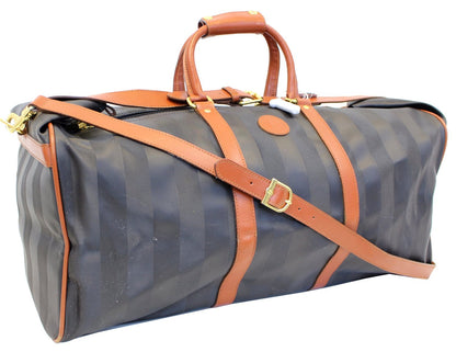 FENDI Black Stripes Boston Travel Bag