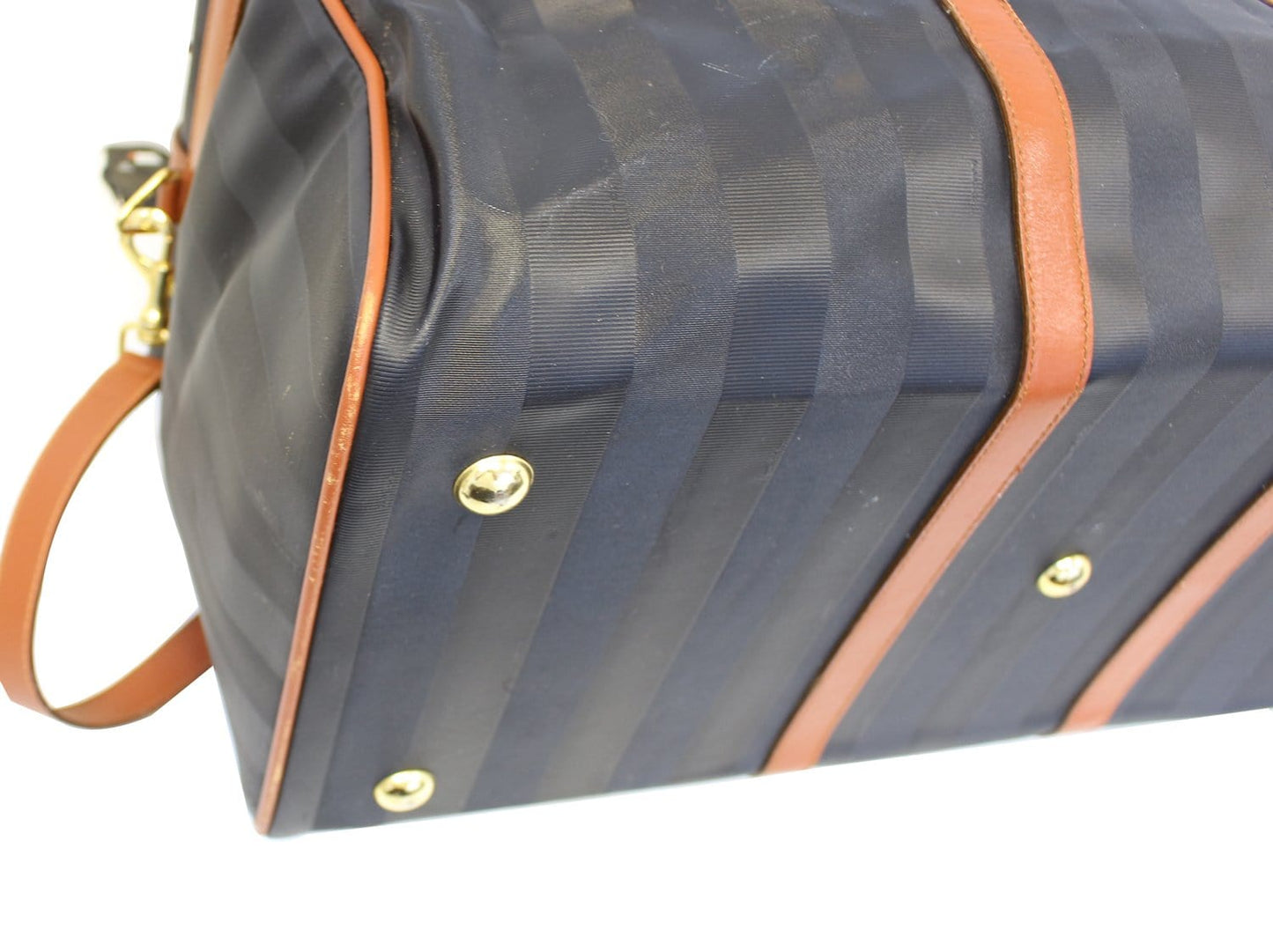 FENDI Black Stripes Boston Travel Bag