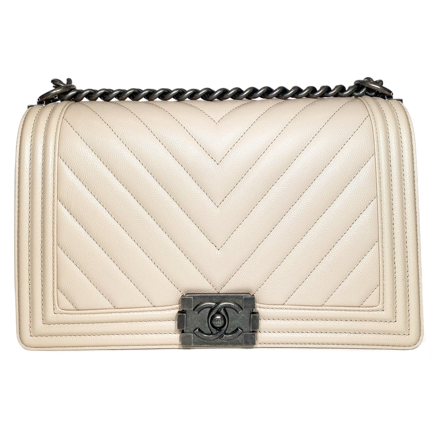 Chanel Flap Caviar Leather Beige Shoulder Bag