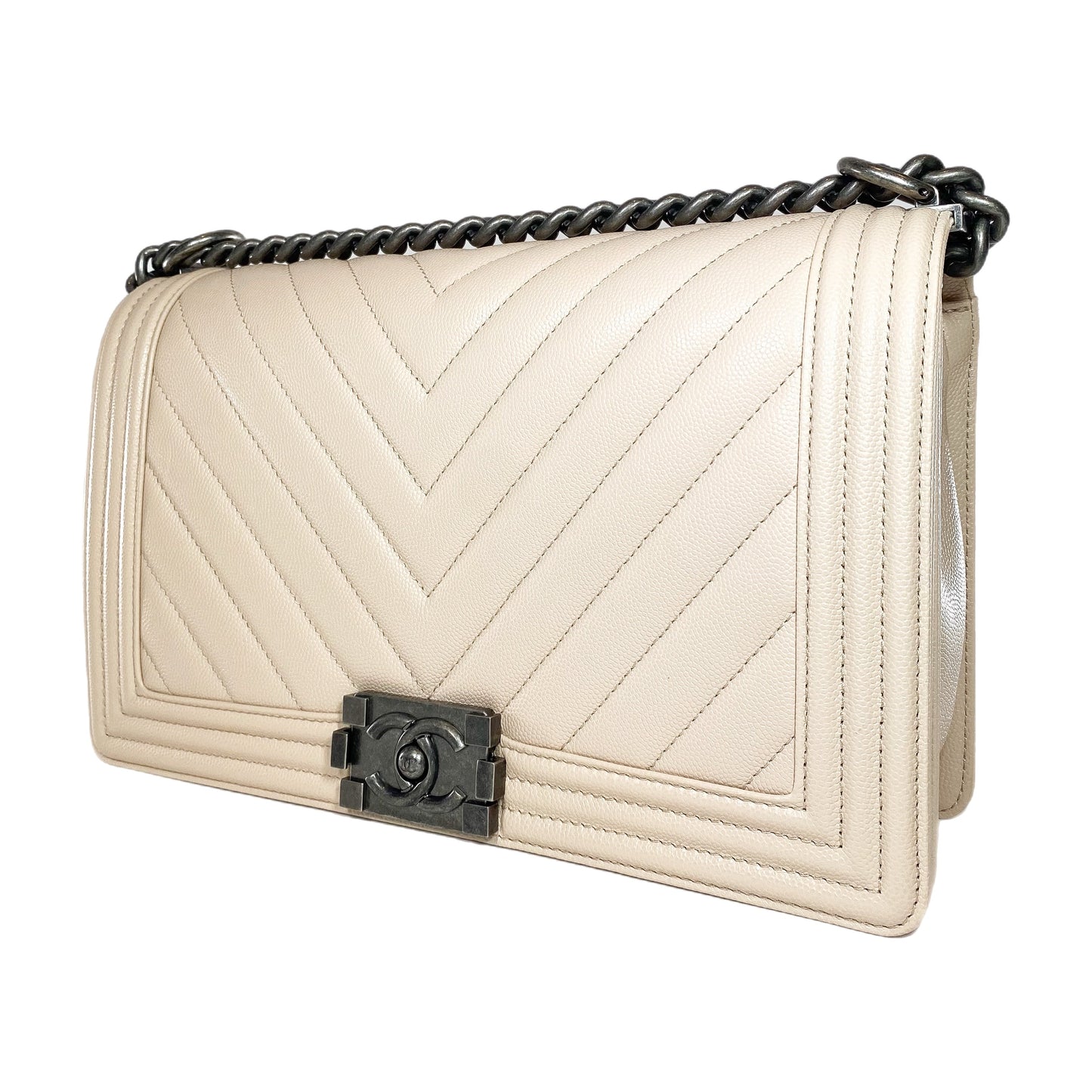 Chanel Flap Caviar Leather Beige Shoulder Bag
