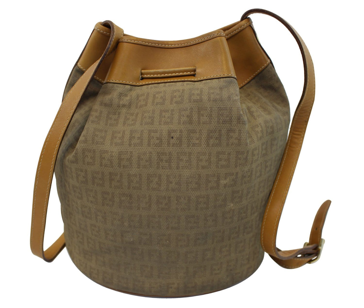 FENDI FF Leather Brown Bucket Shoulder Bag