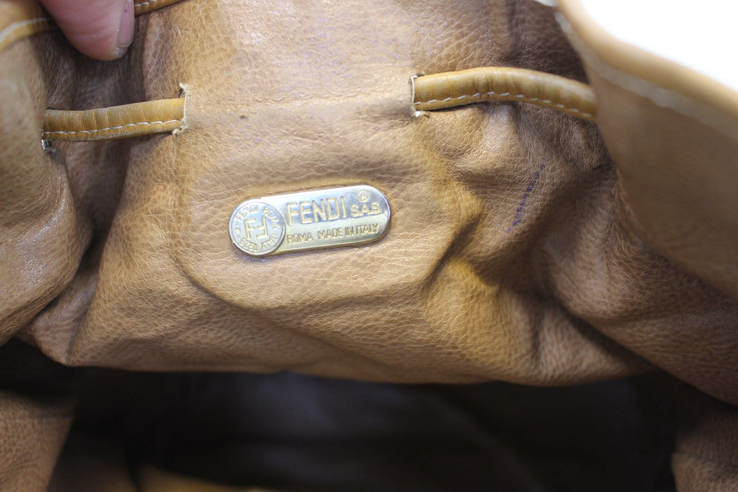 FENDI FF Leather Brown Bucket Shoulder Bag