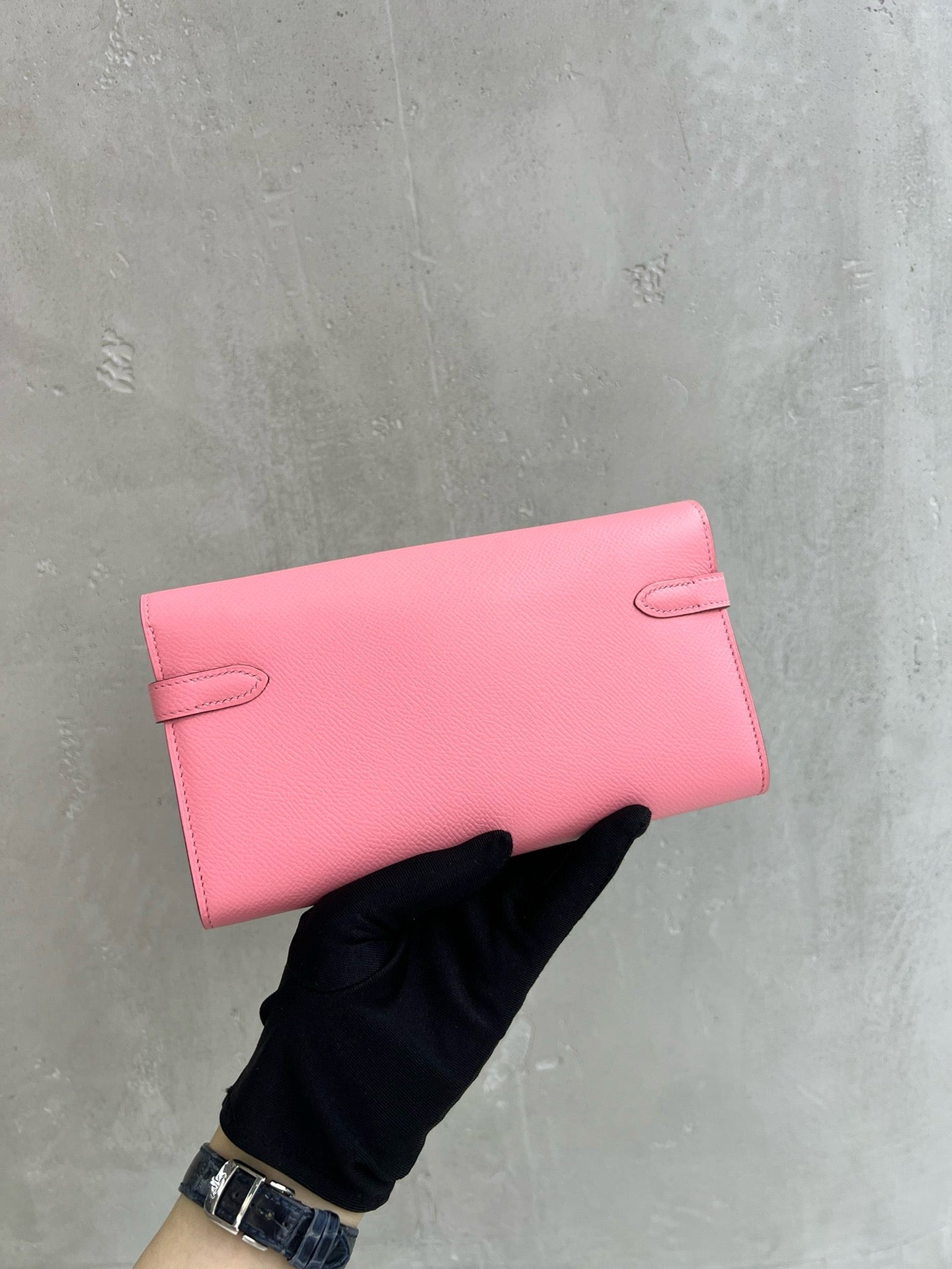 Pre-owned Hermes Kelly Long Wallet 1Q Rose Confetti Epsom Silver Hardware, 2016, w/ box