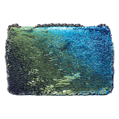 Chanel Blue Green Shaded Sequins Mini Flap Bag