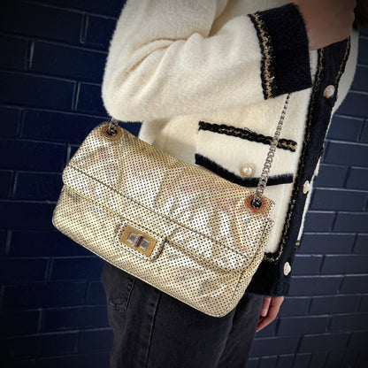 Chanel 2.55 Metallic Leather Drill Flap Bag TWS