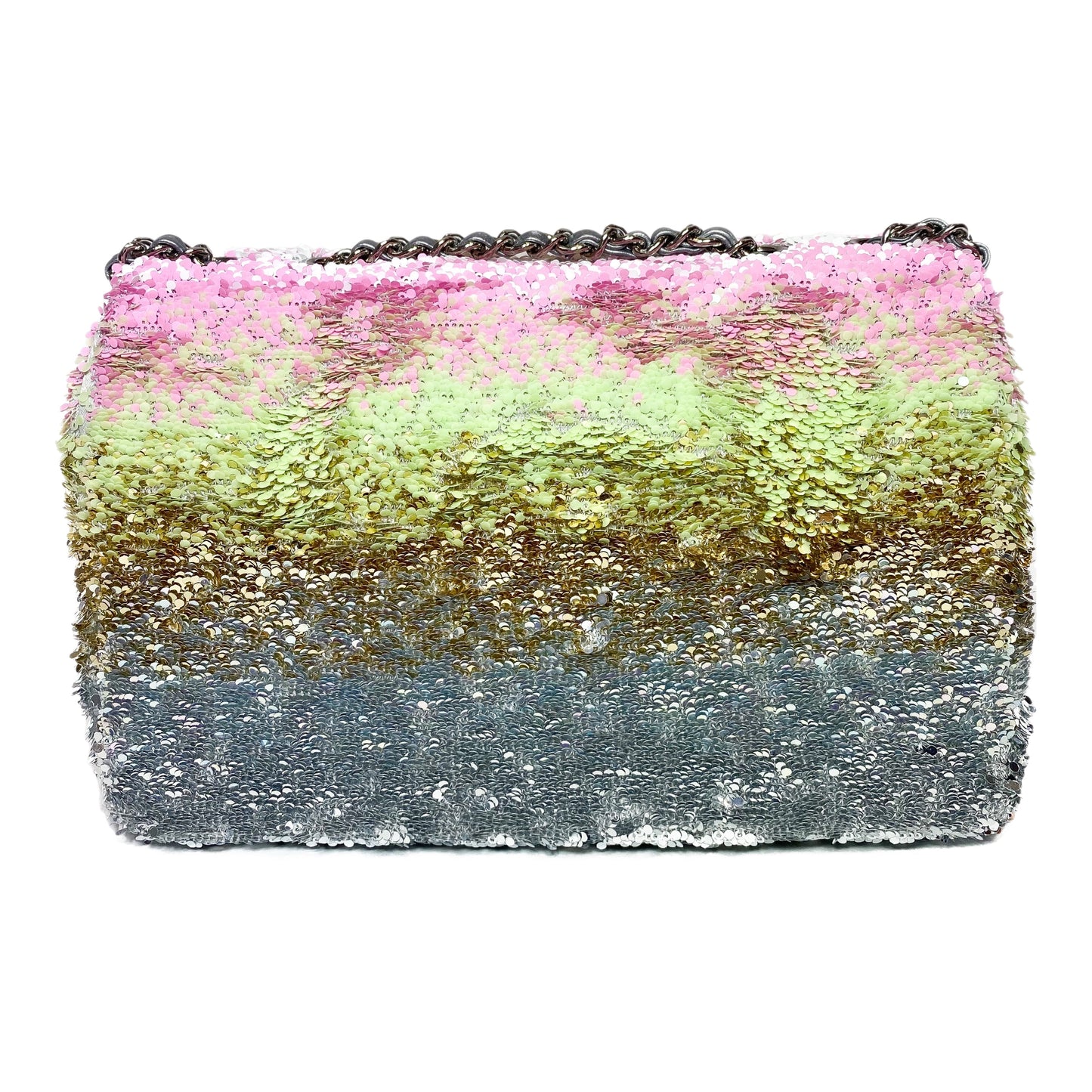 Chanel Pink Green Silver Sequins Mini Flap Bag