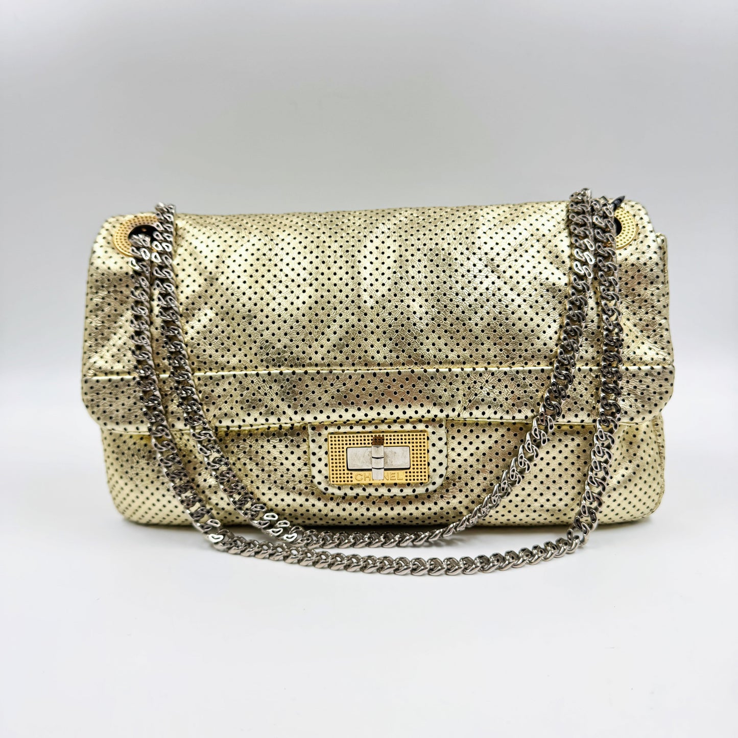 Chanel 2.55 Metallic Leather Drill Flap Bag TWS