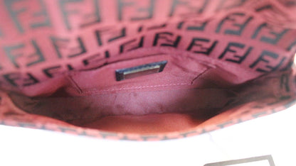 FENDI Zucca Black Burgundy Monogram Canvas Hobo Bag