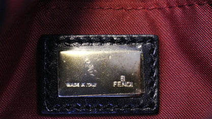 FENDI Zucca Black Burgundy Monogram Canvas Hobo Bag