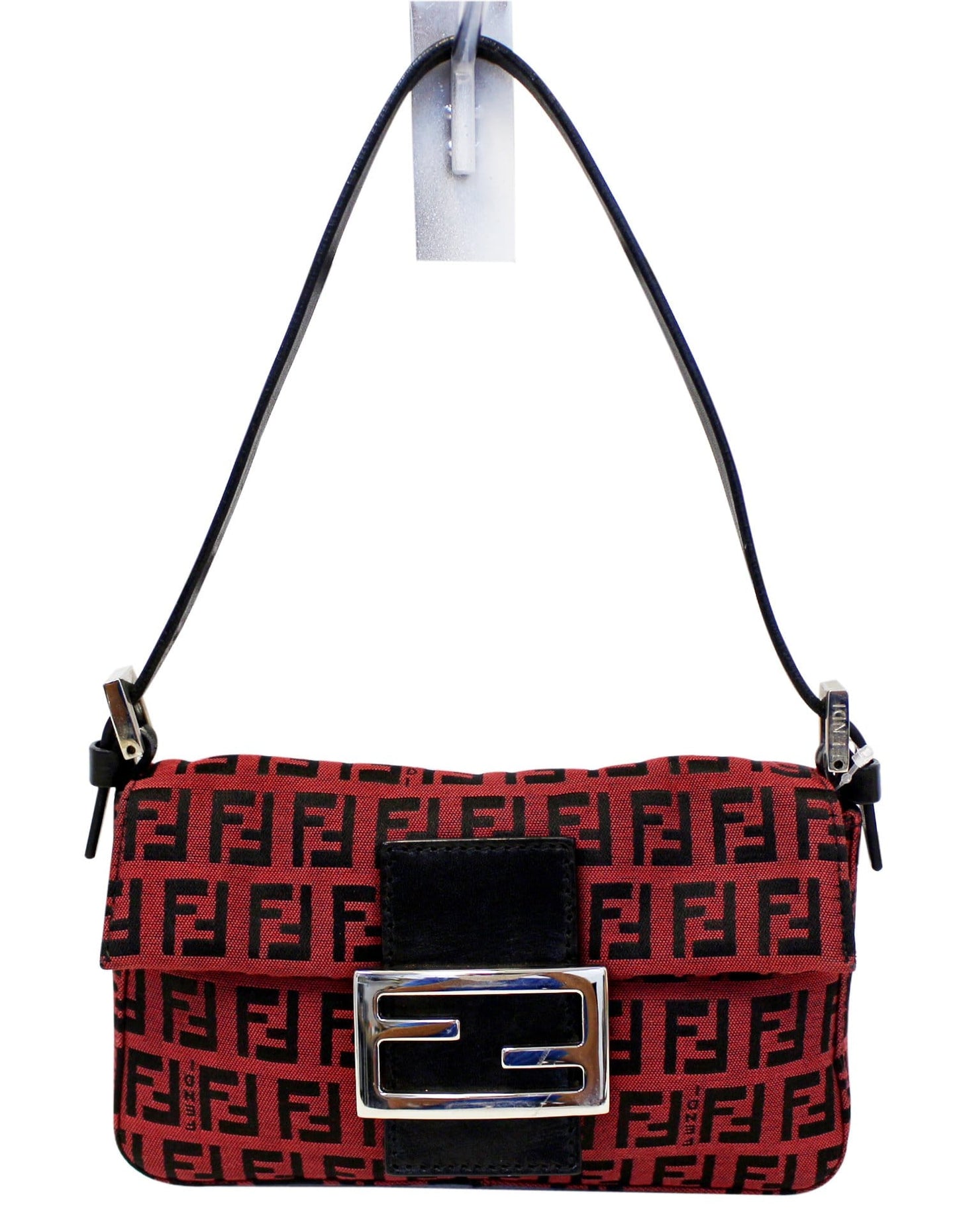 FENDI Zucca Black Burgundy Monogram Canvas Hobo Bag