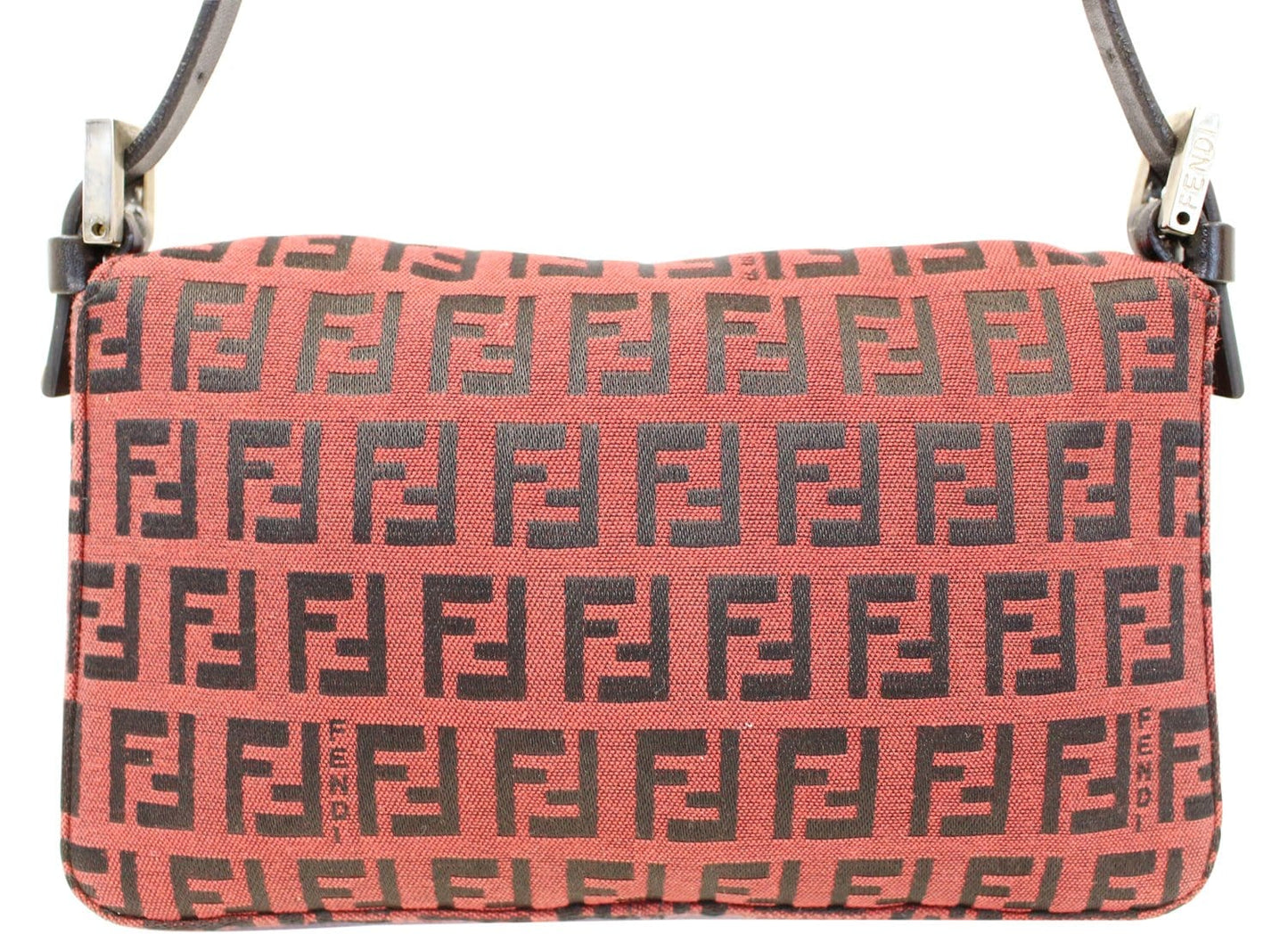 FENDI Zucca Black Burgundy Monogram Canvas Hobo Bag