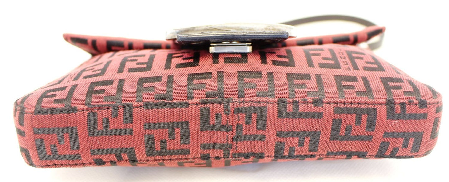 FENDI Zucca Black Burgundy Monogram Canvas Hobo Bag