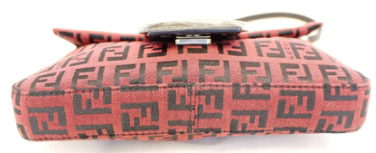 FENDI Zucca Black Burgundy Monogram Canvas Hobo Bag
