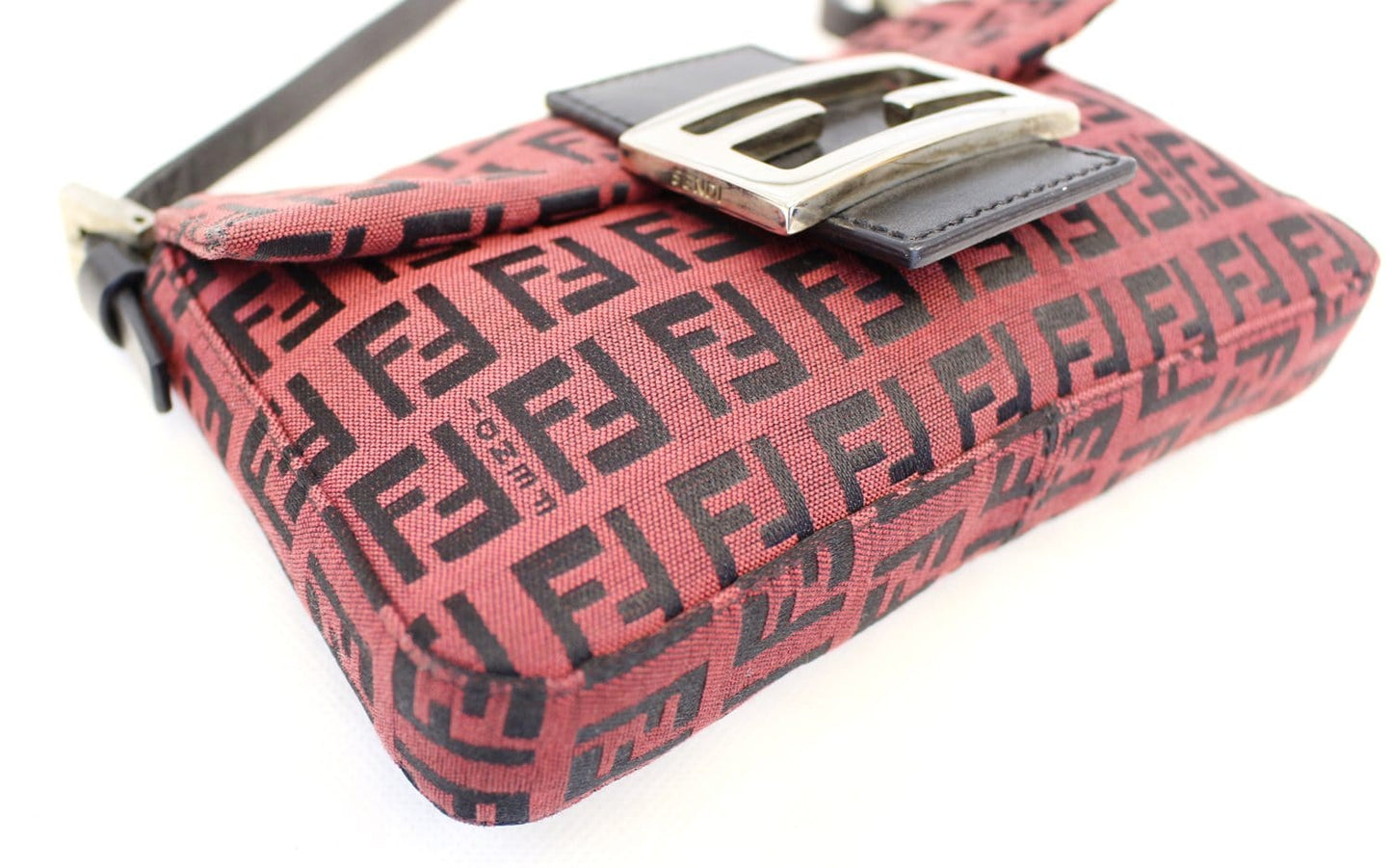 FENDI Zucca Black Burgundy Monogram Canvas Hobo Bag