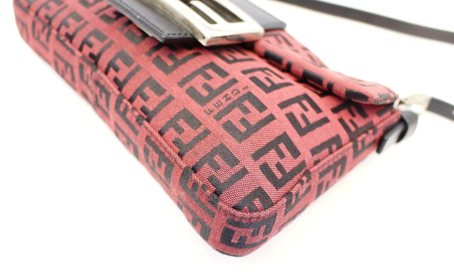 FENDI Zucca Black Burgundy Monogram Canvas Hobo Bag