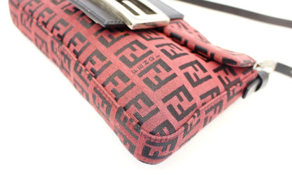 FENDI Zucca Black Burgundy Monogram Canvas Hobo Bag